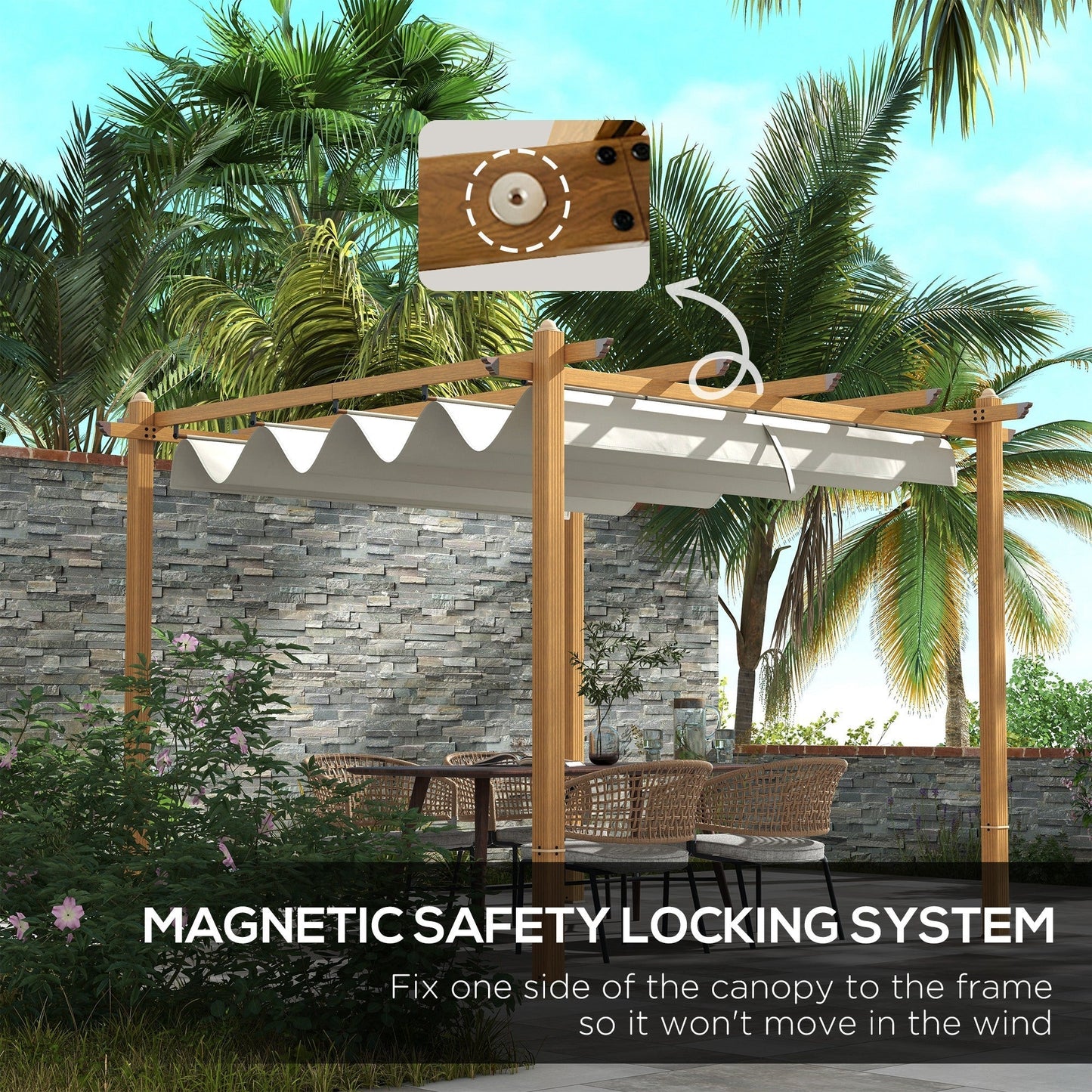 Outsunny 10' x 13' Retractable Pergola Canopy, Wood Grain Aluminum Frame, for Outdoor Shade Shelter, Cream - 84C-472V02ND
