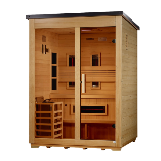 Golden Designs "Carinthia" 3 Person Hybrid (PureTech Full Spectrum IR or Traditional Stove) Flat Roof Outdoor Sauna - GDI-8023-01