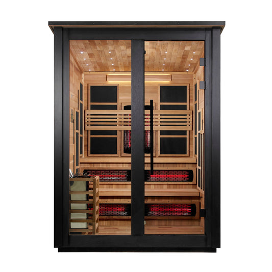 Golden Designs "Kaskinen" 6 Person, 2 Tone Barn Hybrid (PureTech Full Spectrum IR or Traditional Stove) Outdoor Sauna  - GDI-8526-03