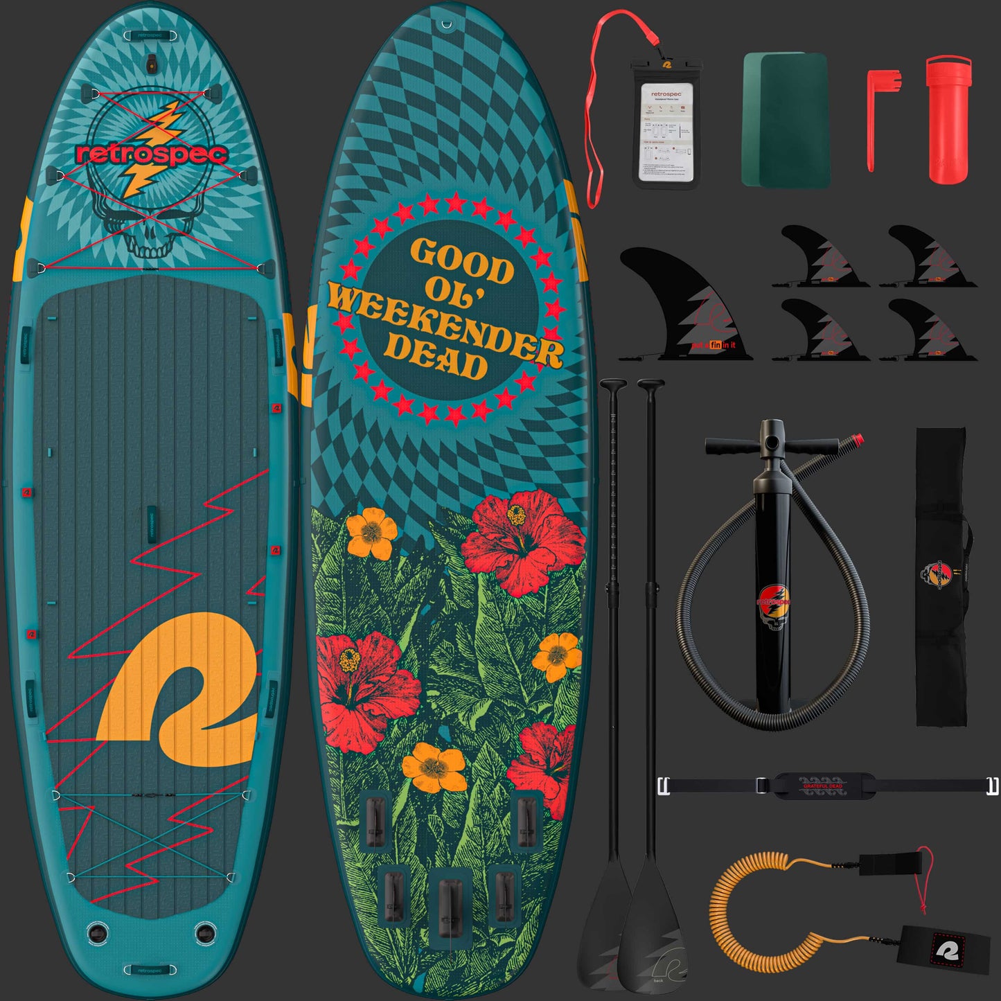 Retrospec Grateful Dead Weekender Crew Multi-Person Inflatable Stand Up Paddle Board 12’ - 6514