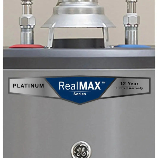 GE RealMAX Atmospheric Platinum Model 40 Gallon Capacity 34,500 BTU Heating Input Short Liquid Propane Water Heater