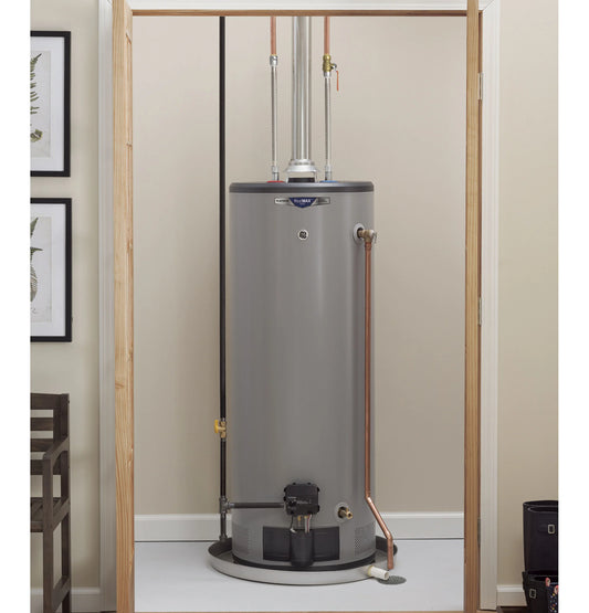 GE Appliances RealMAX Premium 40-Gallon Tall Natural Gas Atmospheric Water Heater Gray - GG40T10BXR