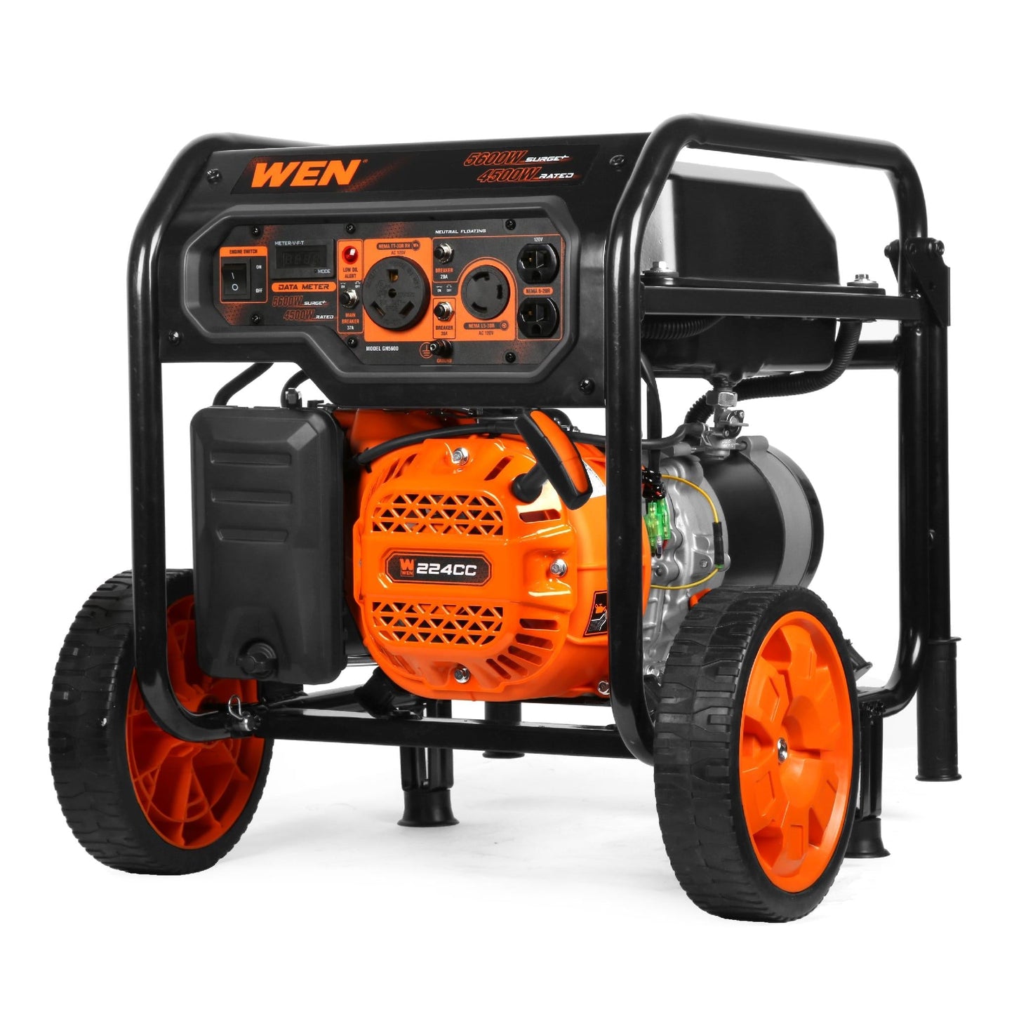 WEN GN5600 5,600-Watt Portable Generator with Wheel Kit, 224cc, Transfer-Switch, and RV-Ready - GN5600