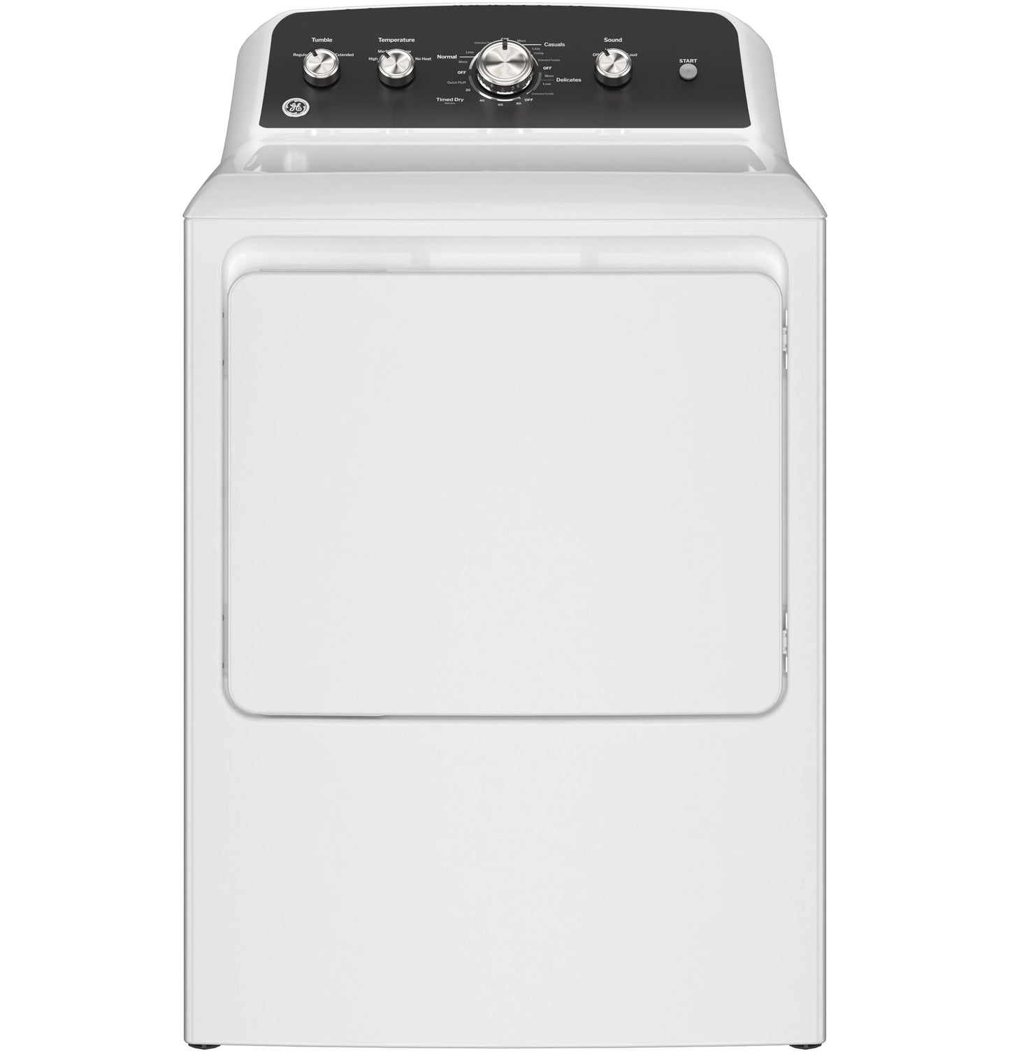 GE Appliances  7.2 cu. ft. Capacity Gas Dryer with Up To 120 ft. Venting and Extended Tumble White with Matte Black Backsplash - GTD48GASWWB