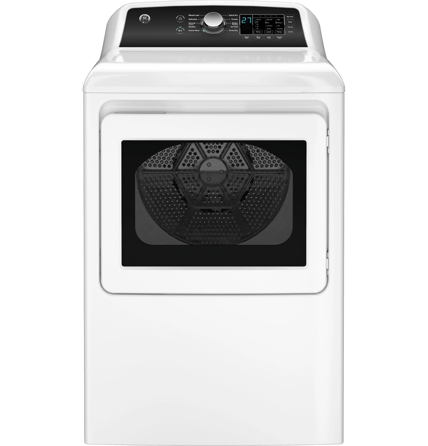 GE Appliances  7.4 cu. ft. Capacity Electric Dryer with Up To 120 ft. Venting and Sensor Dry White with Matte Black Backsplash - GTD58EBSVWS