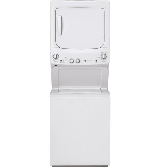 GE Appliances Unitized Spacemaker 3.8 cu. ft. Capacity Washer with Stainless Steel Basket and 5.9 cu. ft. Capacity Gas Dryer White on White - GUD27GSSMWW