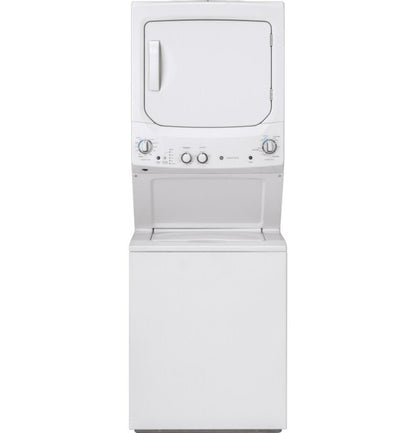 GE Appliances Unitized Spacemaker 3.8 cu. ft. Capacity Washer with Stainless Steel Basket and 5.9 cu. ft. Capacity Long Vent Electric Dryer White on White - GUV27ESSMWW