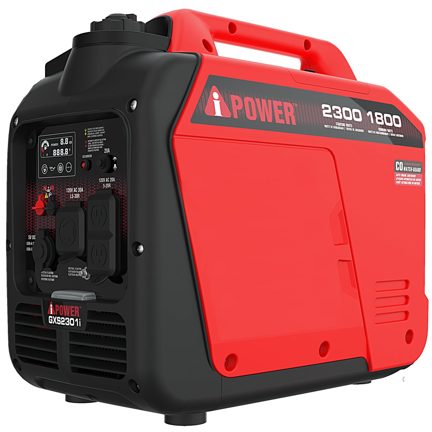 A-iPower 1800W/2300W Generator Gas Low THD Inverter CO Alert New - GXS2301i