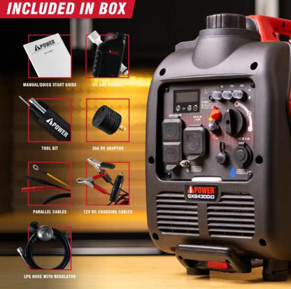 A-iPower 3450W/4300W Generator Dual Fuel Gas Propane Low THD Inverter CO Alert New - GXS4300iD