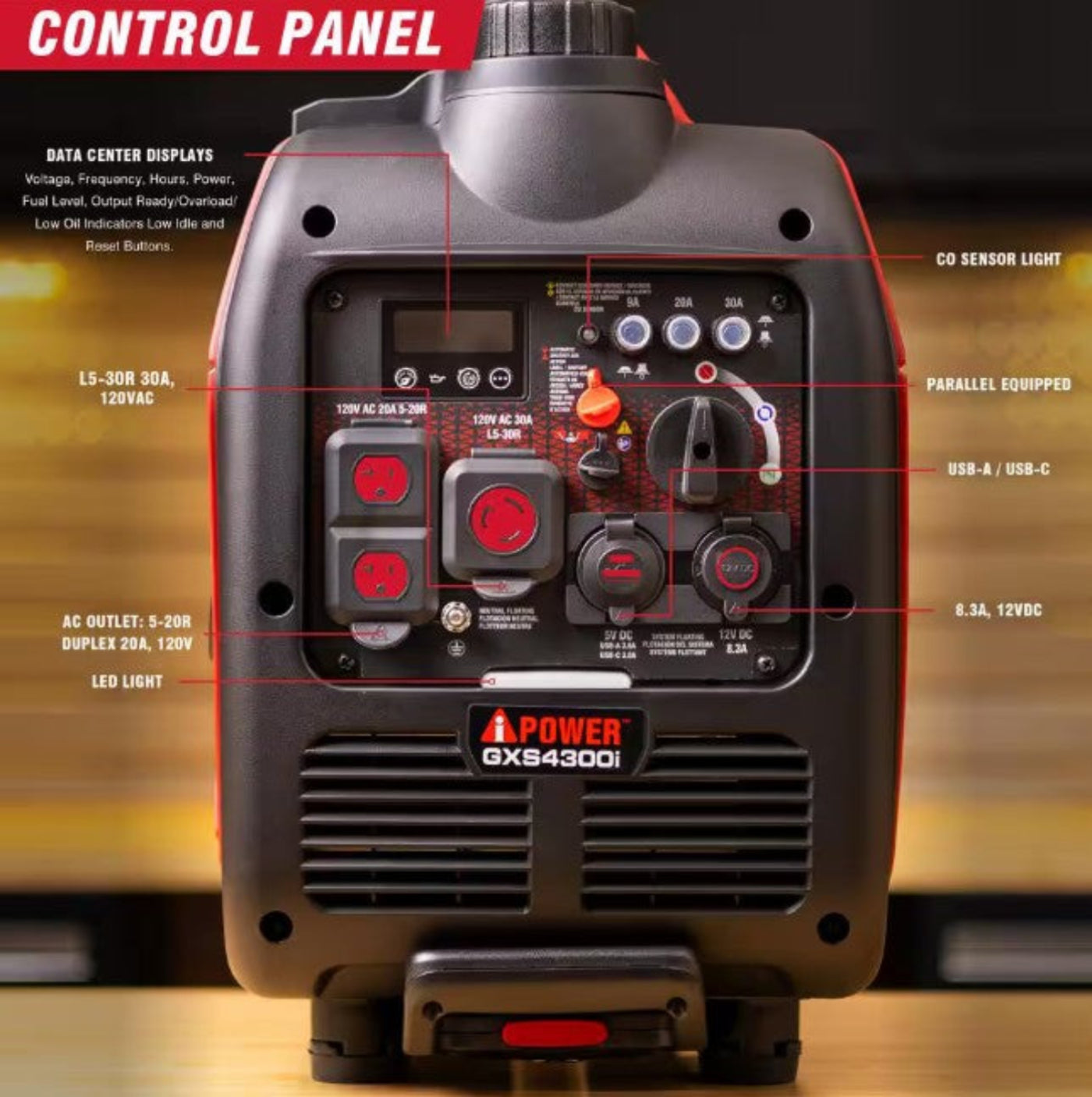 A-iPower 3450W/4300W Generator Gas Low THD Inverter CO Alert New - GXS4300i