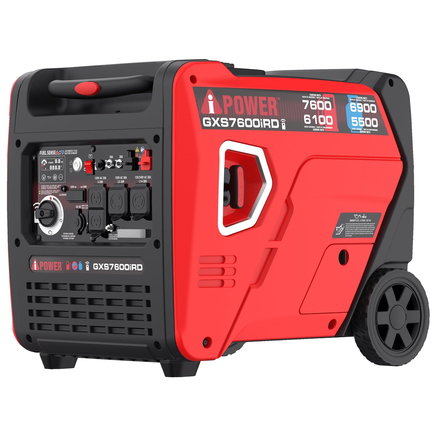 A-iPower 6100W/7600W Generator Dual Fuel Gas Propane Low THD Inverter CO Alert New - GXS7600iRD