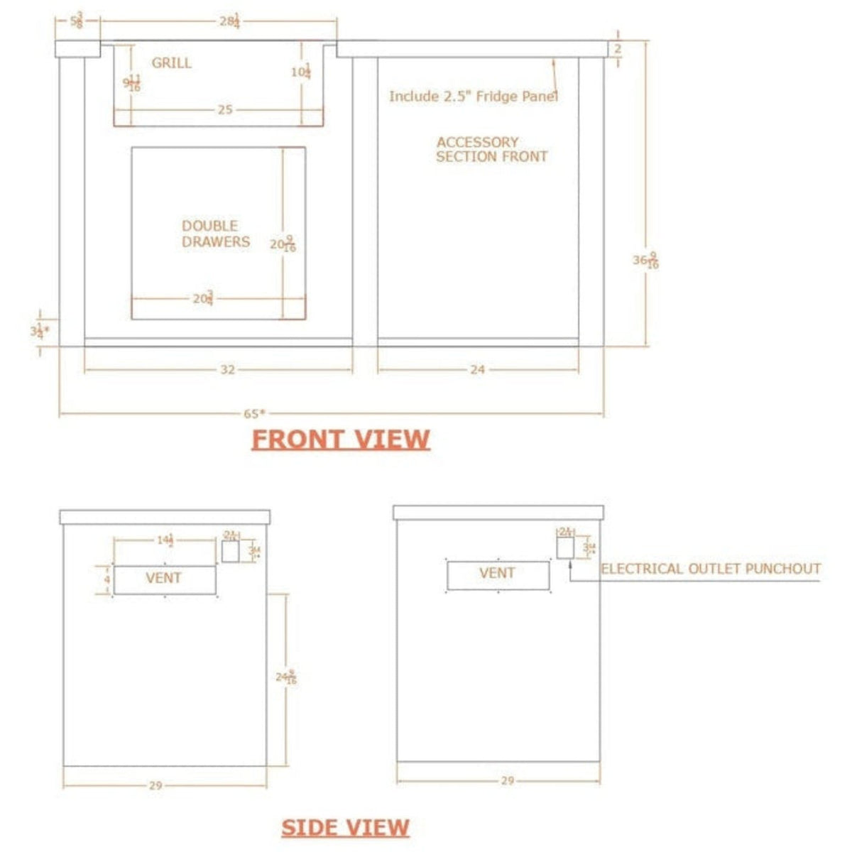 Haven Outdoor 66-Inch Outdoor Kitchen Island with Trash Center space - HCOY66TRASHAB