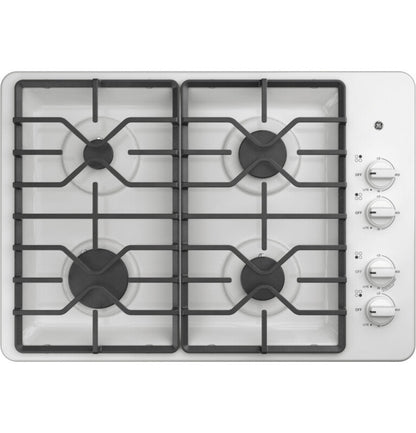 GE Appliances  30" Built-In Gas Cooktop with Dishwasher-Safe Grates White - JGP3030DLWW