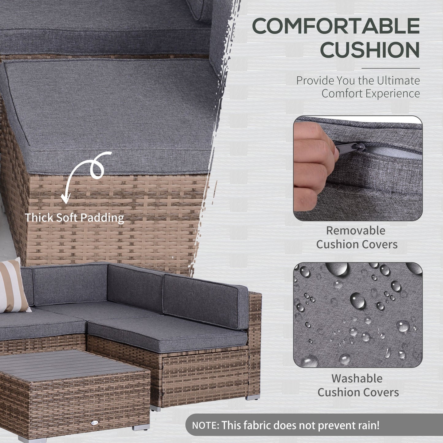 Outsunny 7-Piece Outdoor Rattan Conversation Set with Cushions and Tea Table, Gray - 860-020V03