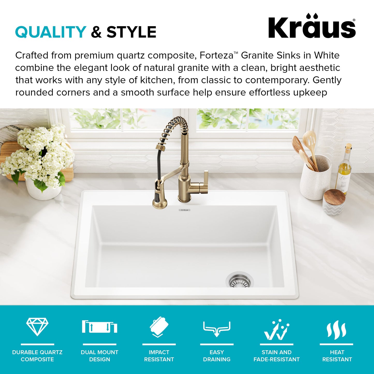 KRAUS Forteza 33” Granite Dual Mount White Kitchen Sink - KGD-54WHITE