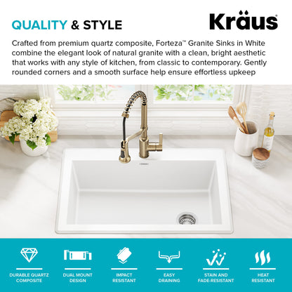 KRAUS Forteza 33” Granite Dual Mount White Kitchen Sink - KGD-54WHITE
