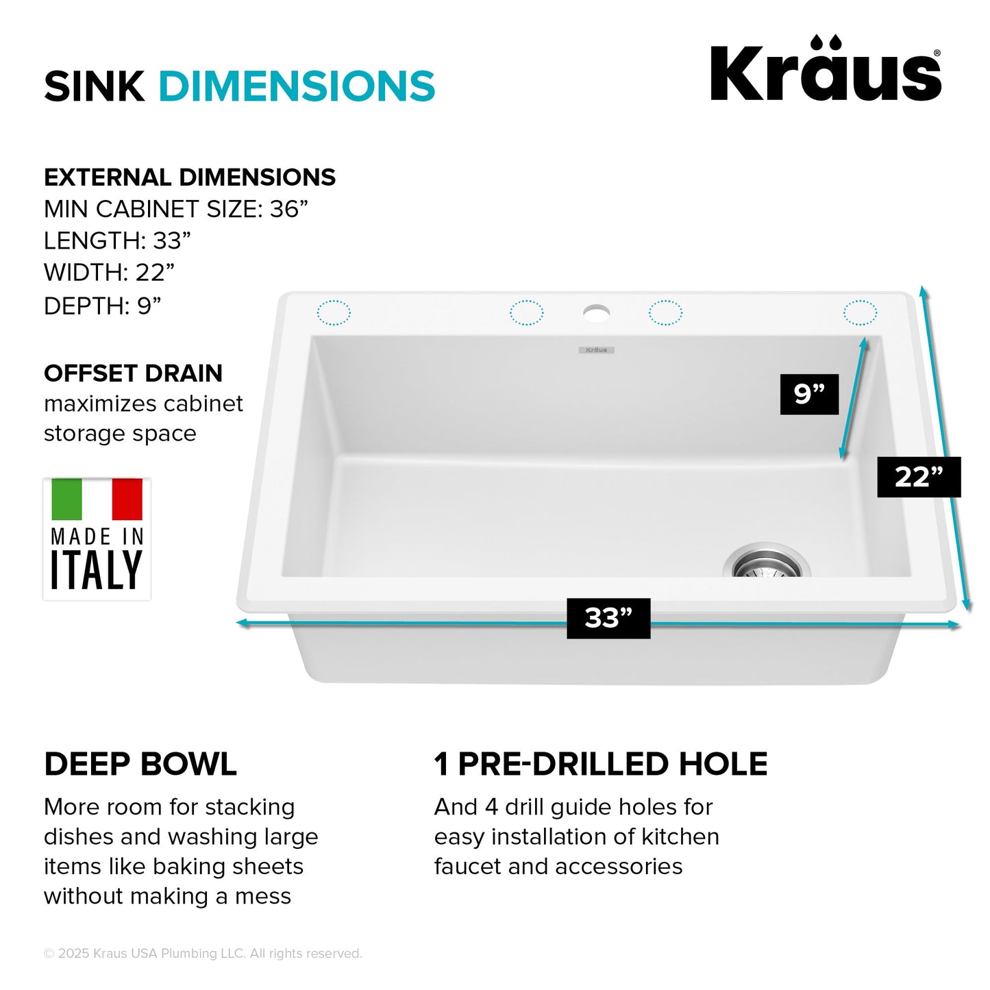 KRAUS Forteza 33” Granite Dual Mount White Kitchen Sink - KGD-54WHITE