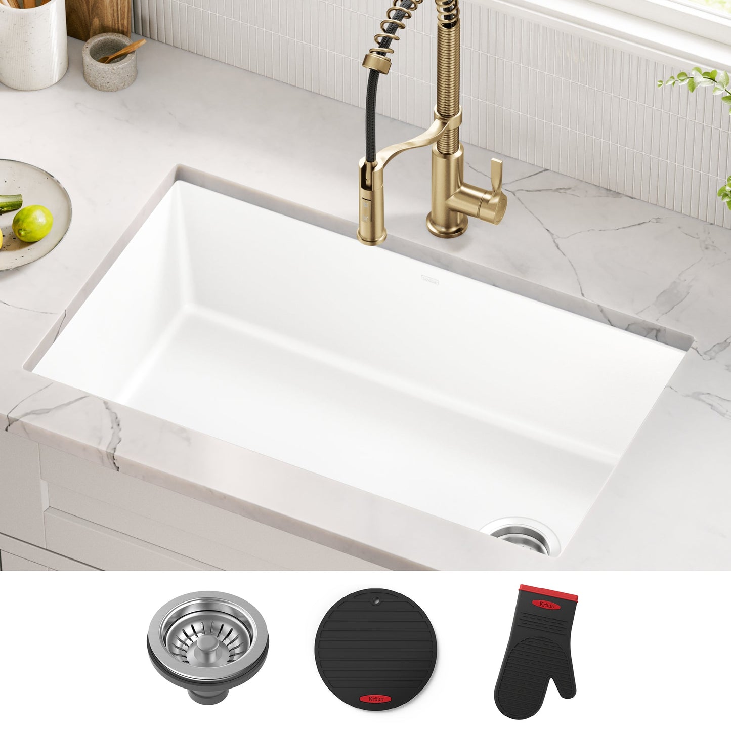 KRAUS Forteza 32” Granite Undermount Single Bowl White Kitchen Sink - KGU-55WHITE