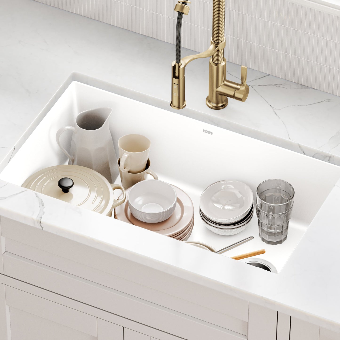 KRAUS Forteza 32” Granite Undermount Single Bowl White Kitchen Sink - KGU-55WHITE