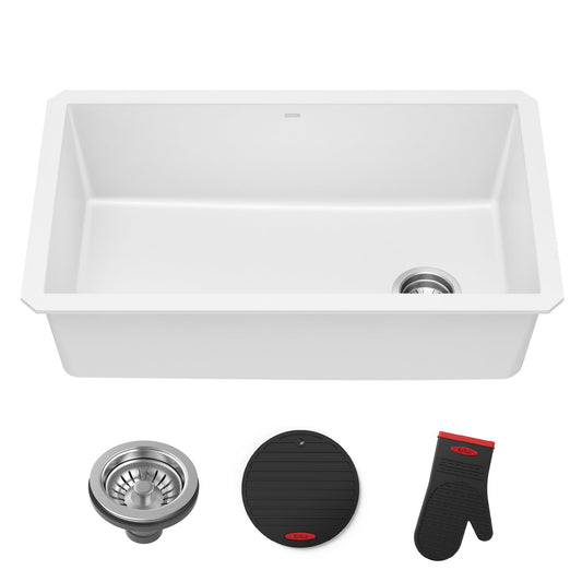 KRAUS Forteza 32” Granite Undermount Single Bowl White Kitchen Sink - KGU-55WHITE