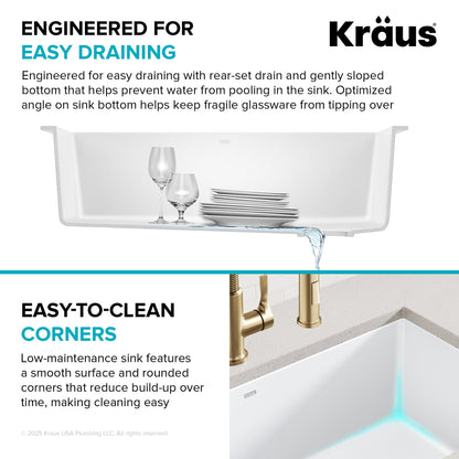 KRAUS Forteza 32” Granite Undermount Single Bowl White Kitchen Sink - KGU-55WHITE