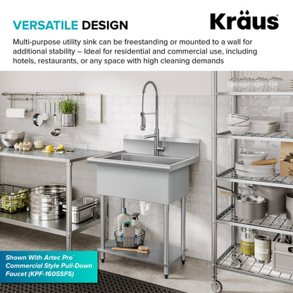 KRAUS Standart Pro 32” 18-Gauge Stainless Steel Single Bowl Commercial Style Laundry Utility Sink