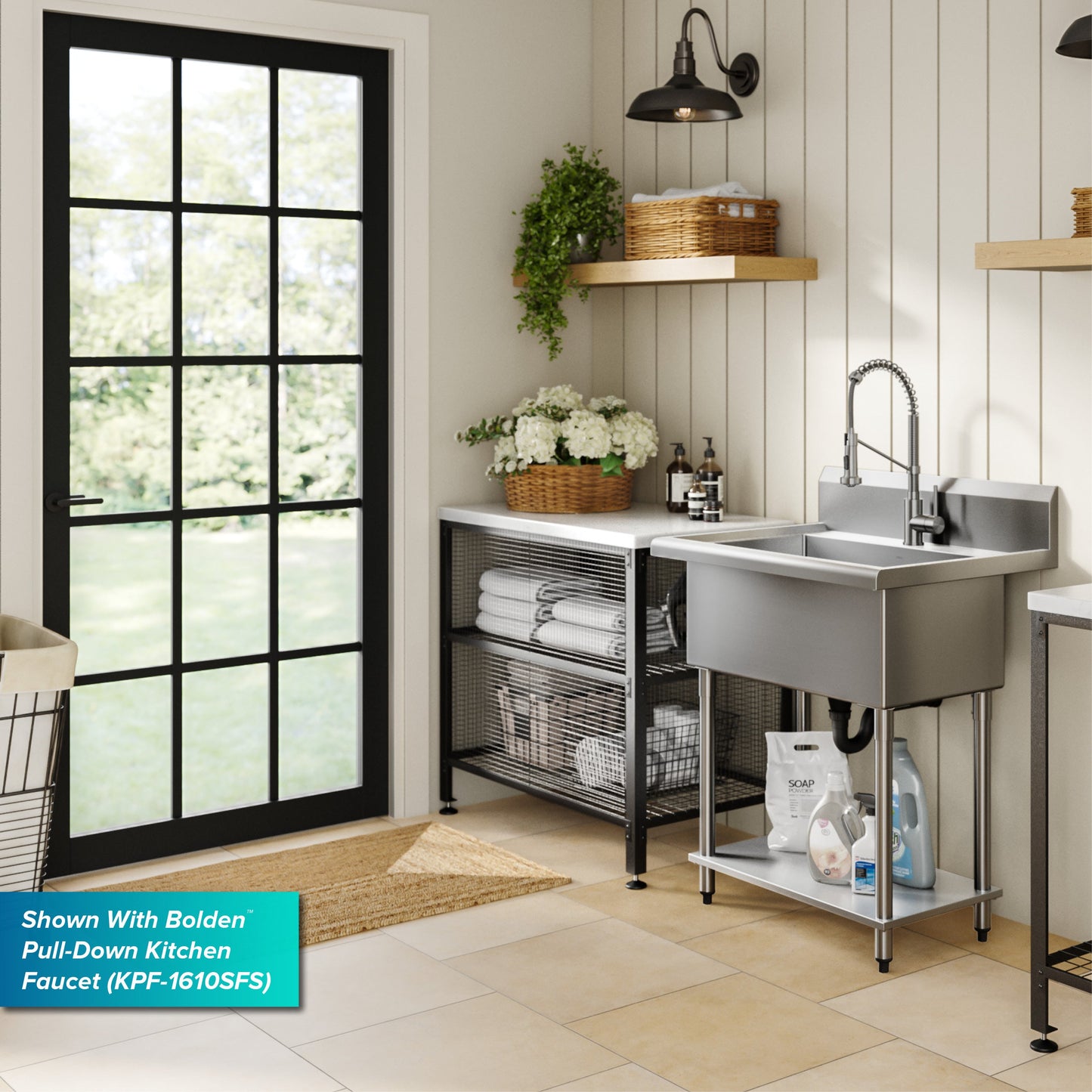 KRAUS Standart Pro 32” 18-Gauge Stainless Steel Single Bowl Commercial Style Laundry Utility Sink