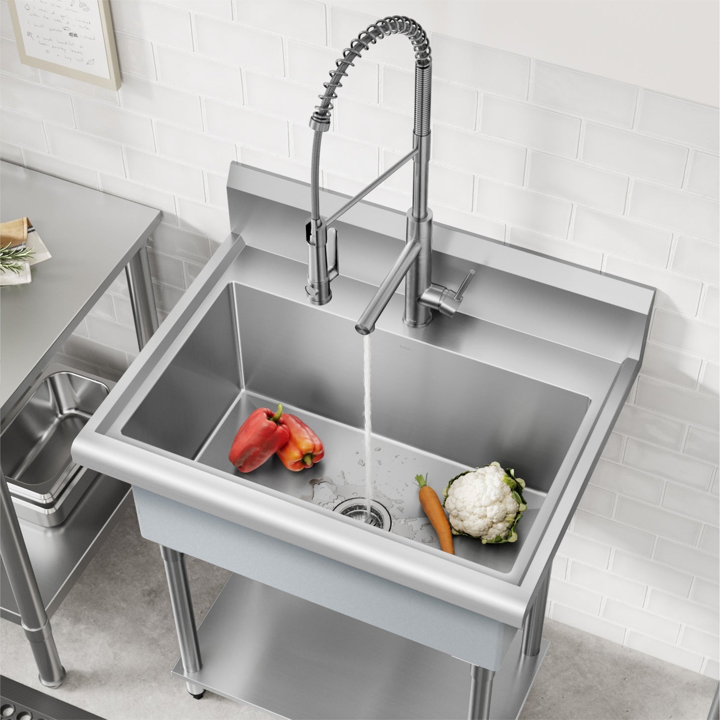 KRAUS Standart Pro 32” 18-Gauge Stainless Steel Single Bowl Commercial Style Laundry Utility Sink