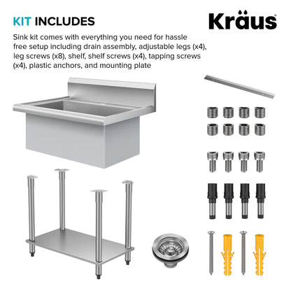 KRAUS Standart Pro 32” 18-Gauge Stainless Steel Single Bowl Commercial Style Laundry Utility Sink