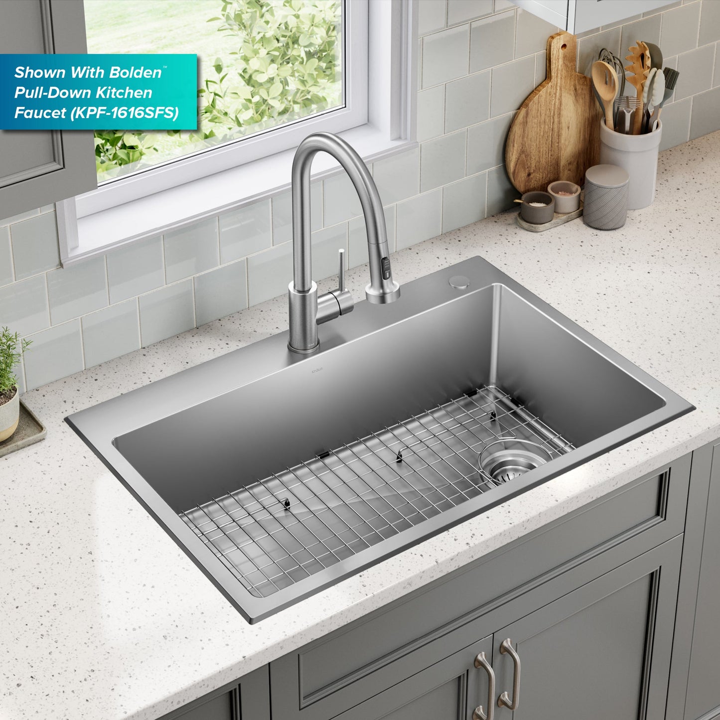KRAUS 33” Topmount Single Bowl Stainless Steel Kitchen Sink - KHT640-33