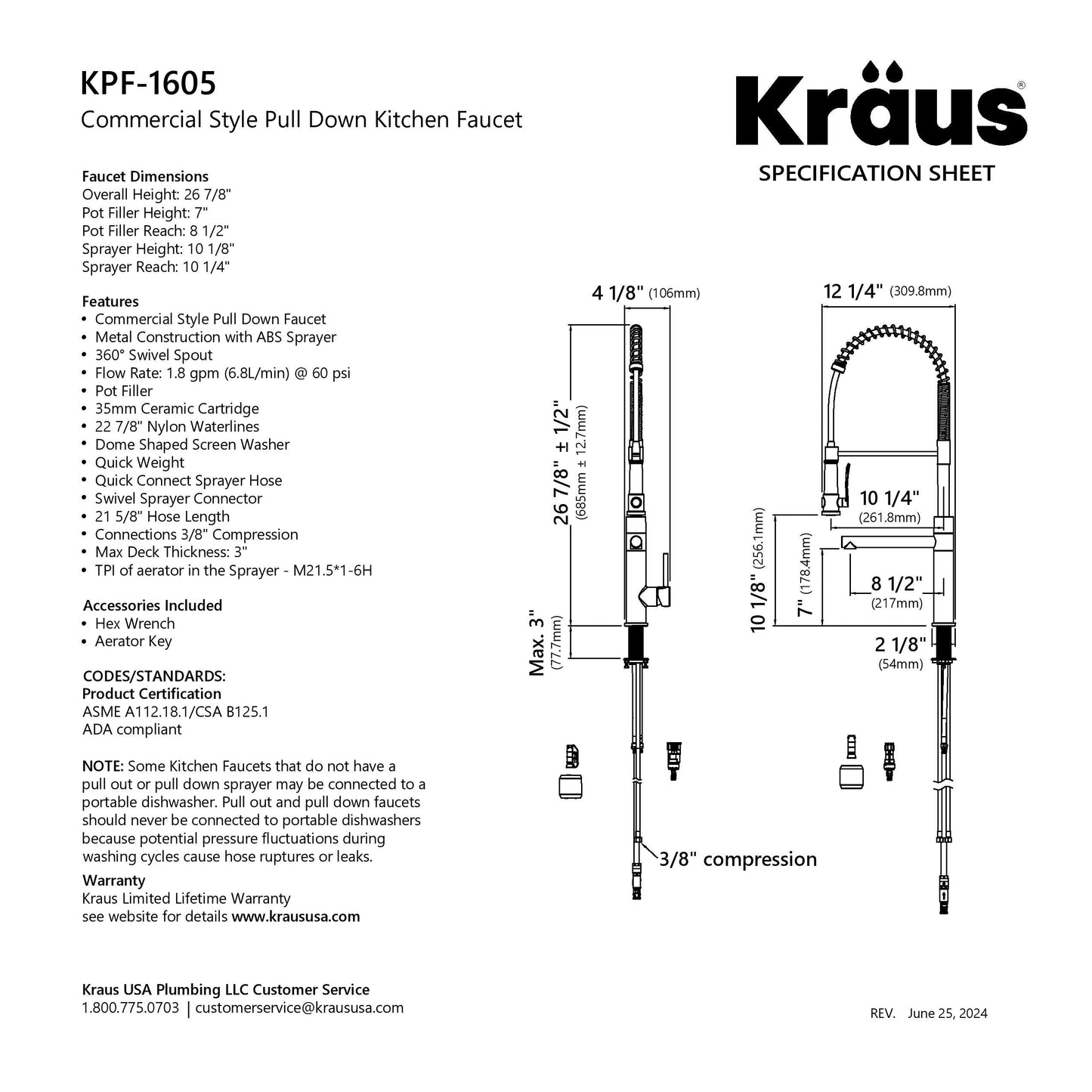 KRAUS Artec Pro 2-Function Single Handle Pull Down Kitchen Faucet in Matte Black