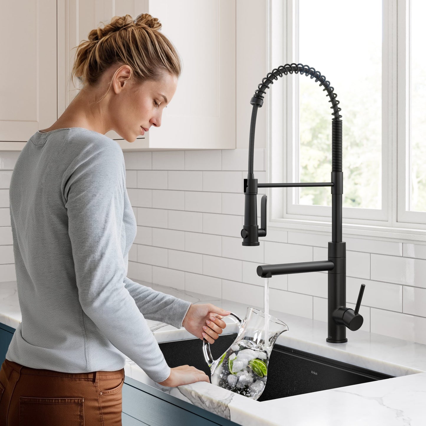 KRAUS Artec Pro 2-Function Single Handle Pull Down Kitchen Faucet in Matte Black