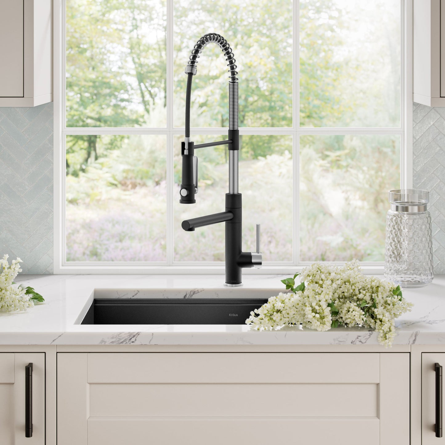 KRAUS Artec Pro 2-Function Single Handle Pull Down Kitchen Faucet in Spot-Free Stainless Steel & Matte Black - KPF-1605SFSMB