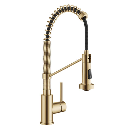 KRAUS Bolden Commercial Style Pull-Down Single Handle 18-Inch Kitchen Faucet in Brushed Brass - KPF-1610BB