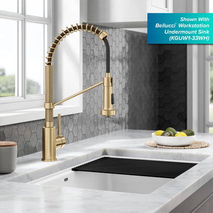 KRAUS Bolden Commercial Style Pull-Down Single Handle 18-Inch Kitchen Faucet in Brushed Brass - KPF-1610BB