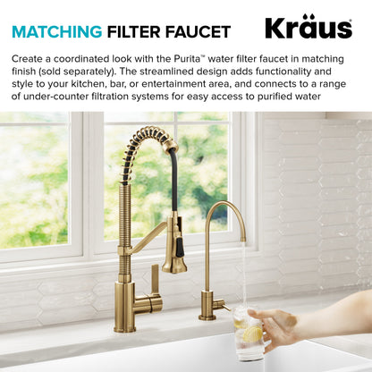 KRAUS Britt Single Handle Pull Down Kitchen Faucet in Spot-Free Brushed Brass - KPF-1693BB