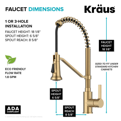 KRAUS Britt Single Handle Pull Down Kitchen Faucet in Spot-Free Brushed Brass - KPF-1693BB