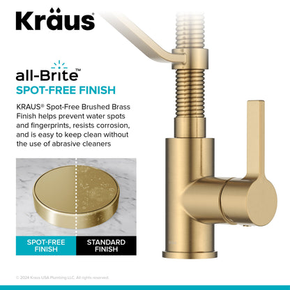 KRAUS Britt Single Handle Pull Down Kitchen Faucet in Spot-Free Brushed Brass - KPF-1693BB