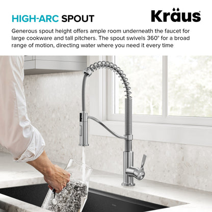 KRAUS Torak Single Handle Pull Down Kitchen Faucet in Matte Black with Brushed Brass - KPF-2635SFBBMB