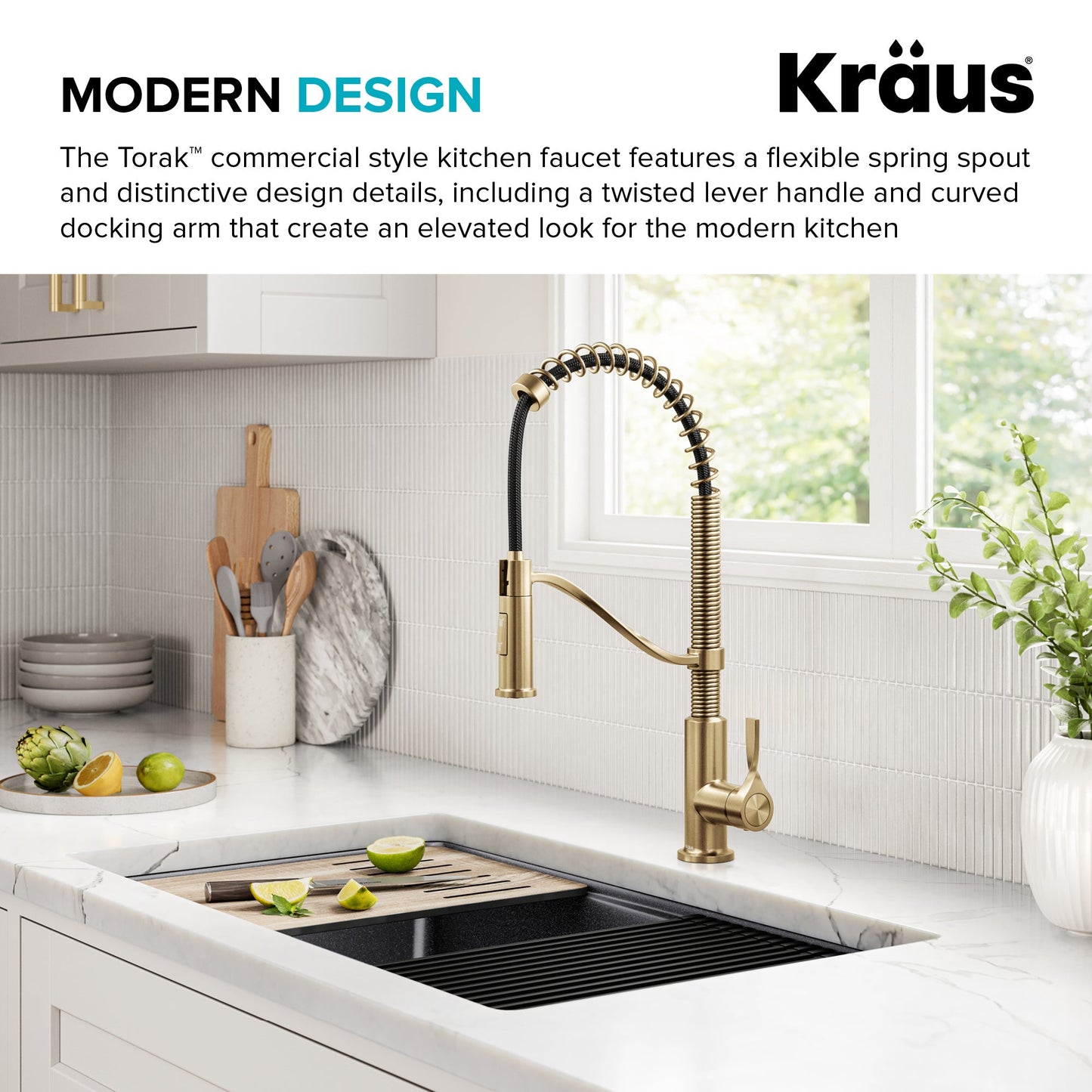 KRAUS Torak Single Handle Pull Down Kitchen Faucet in Brushed Brass - KPF-2635SFBB