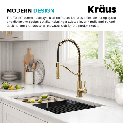 KRAUS Torak Single Handle Pull Down Kitchen Faucet in Brushed Brass - KPF-2635SFBB
