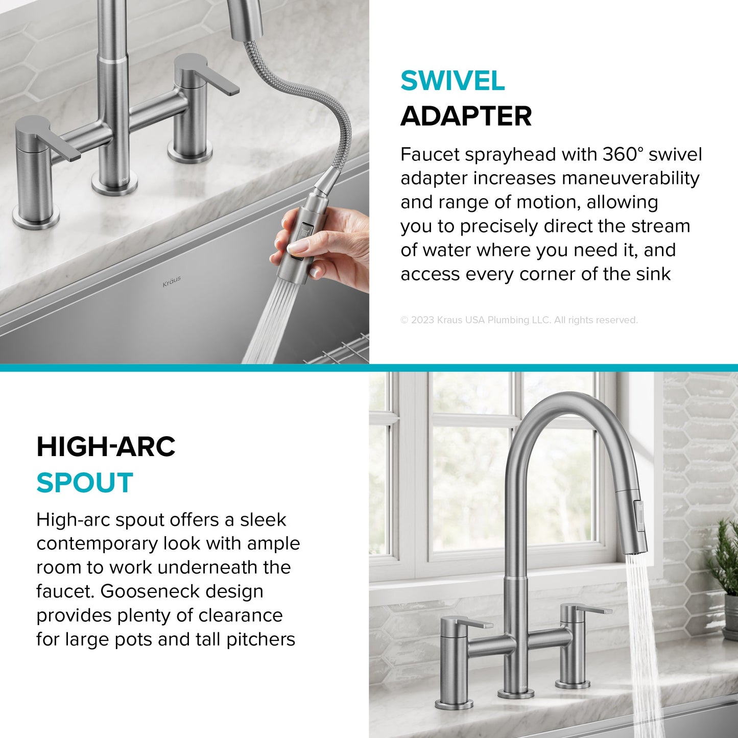 KRAUS Contemporary Bridge Kitchen Faucet with Spray-Head in Matte Black- KPF-3122MB