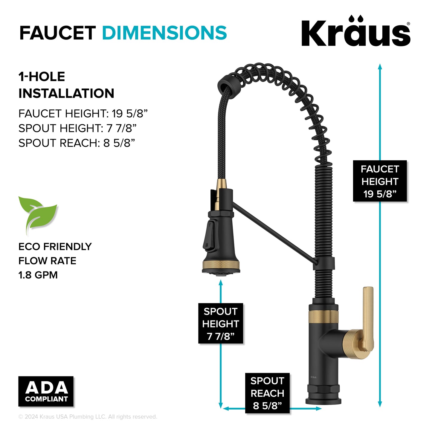 KRAUS Allyn Single Handle Pull Down Kitchen Faucet in Spot-Free Brushed Brass + Matte Black - KPF-4110BBMB