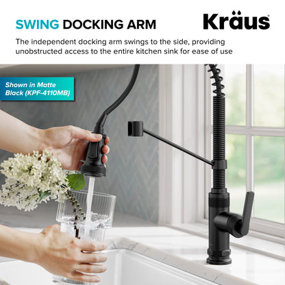 KRAUS Allyn Single Handle Pull Down Kitchen Faucet in Spot-Free Brushed Brass + Matte Black - KPF-4110BBMB