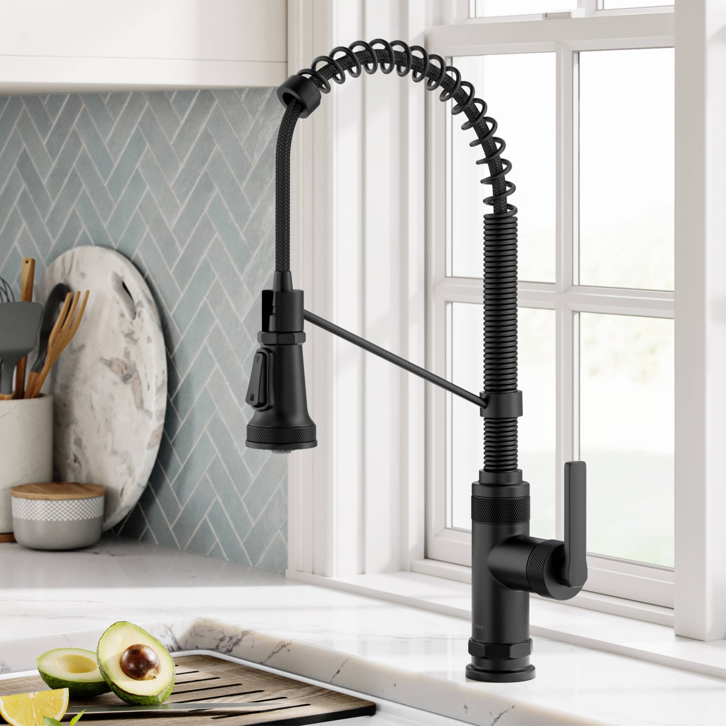 KRAUS Allyn Single Handle Pull Down Kitchen Faucet in Matte Black - KPF-4110MB