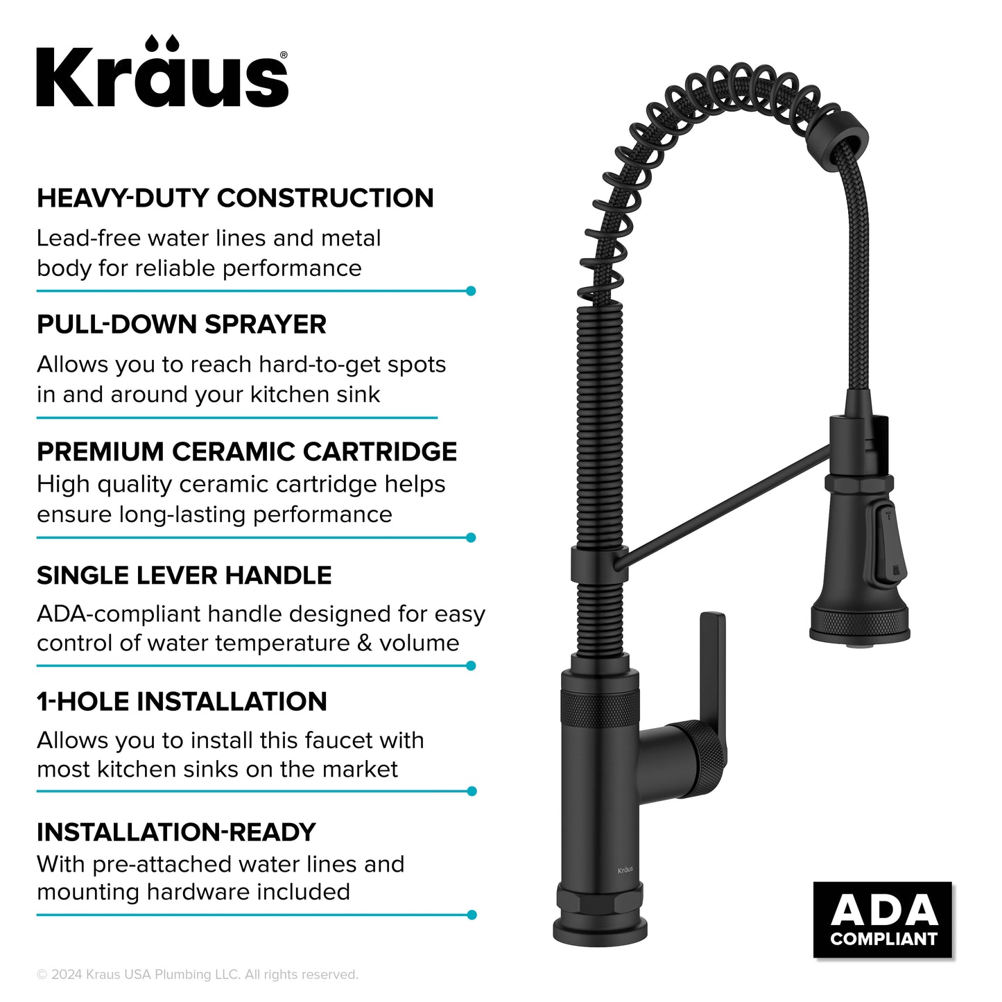 KRAUS Allyn Single Handle Pull Down Kitchen Faucet in Matte Black - KPF-4110MB