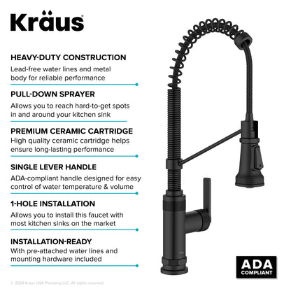 KRAUS Allyn Single Handle Pull Down Kitchen Faucet in Matte Black - KPF-4110MB