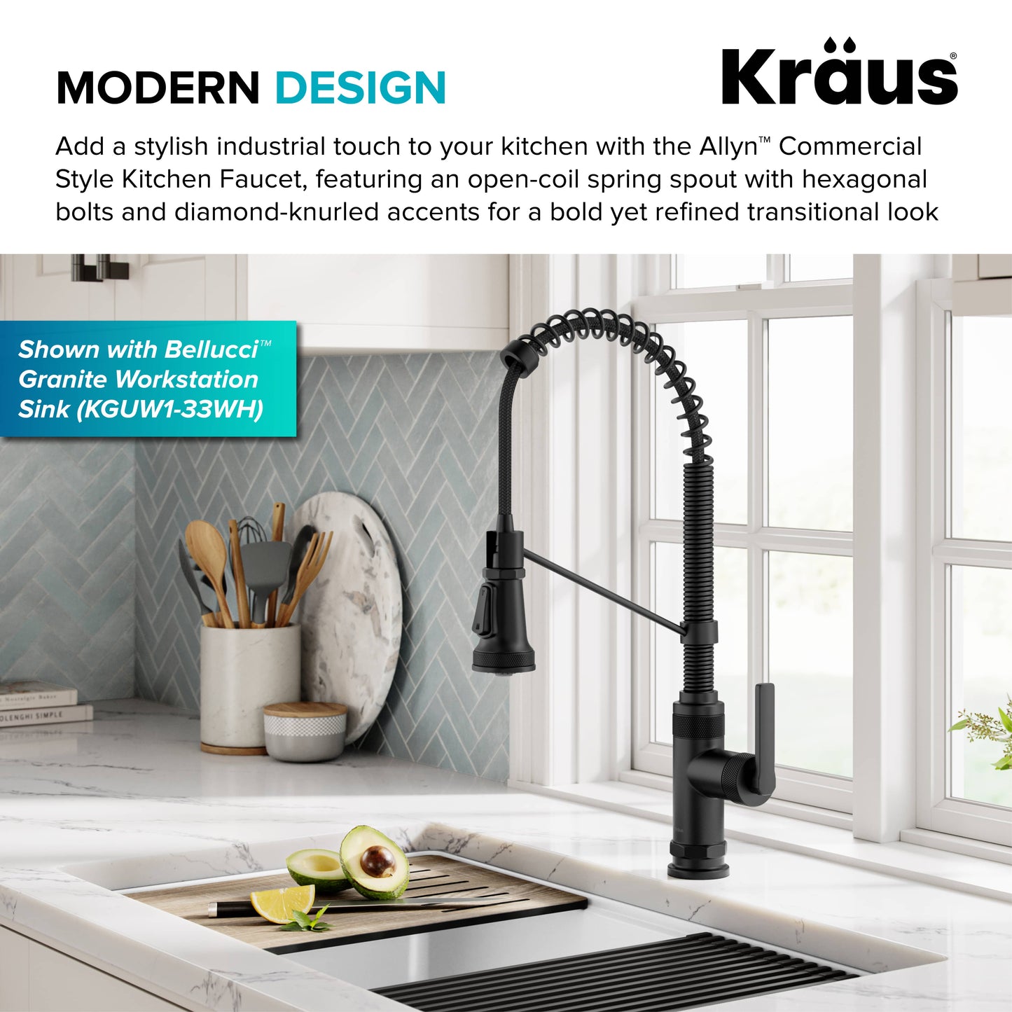 KRAUS Allyn Single Handle Pull Down Kitchen Faucet in Matte Black - KPF-4110MB