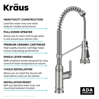 KRAUS Allyn Single Handle Pull Down Kitchen Faucet in Spot-Free Stainless Steel - KPF-4110SFS