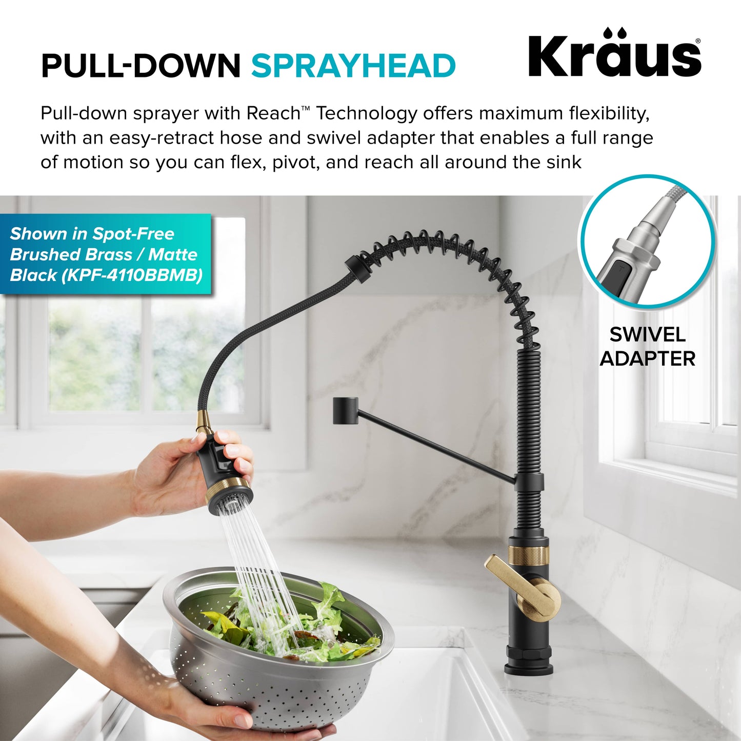 KRAUS Allyn Single Handle Pull Down Kitchen Faucet in Spot-Free Stainless Steel - KPF-4110SFS